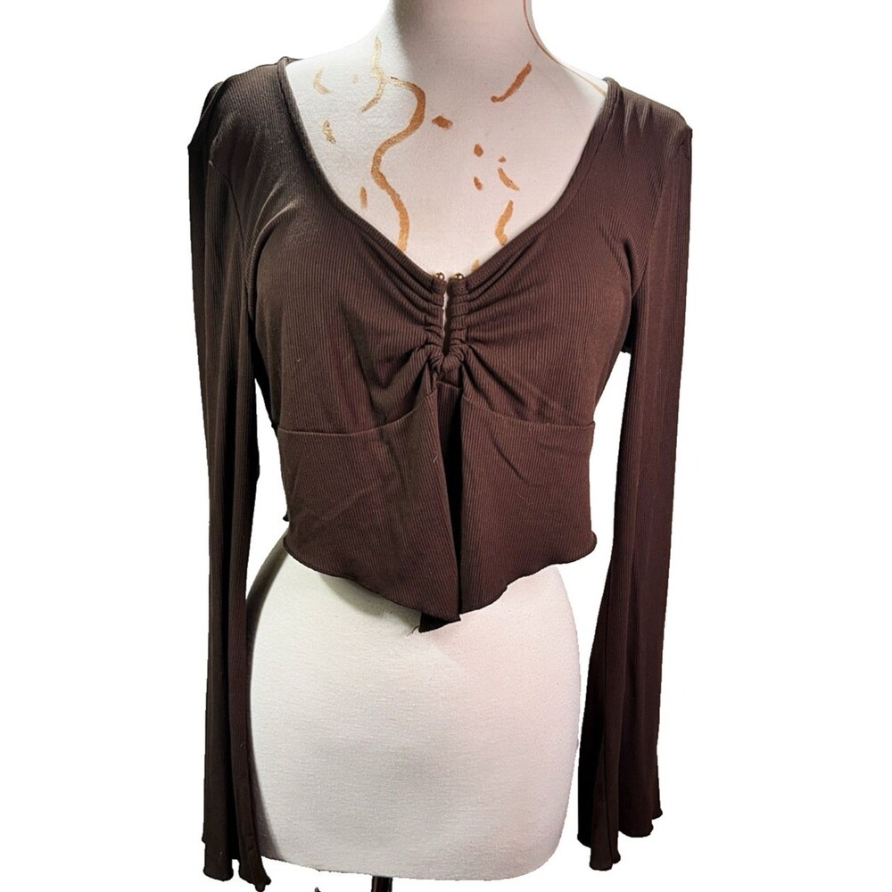 Boutique Blouse Size XL Classic Long Sleeve Dark Brown Modern Minimalist Top